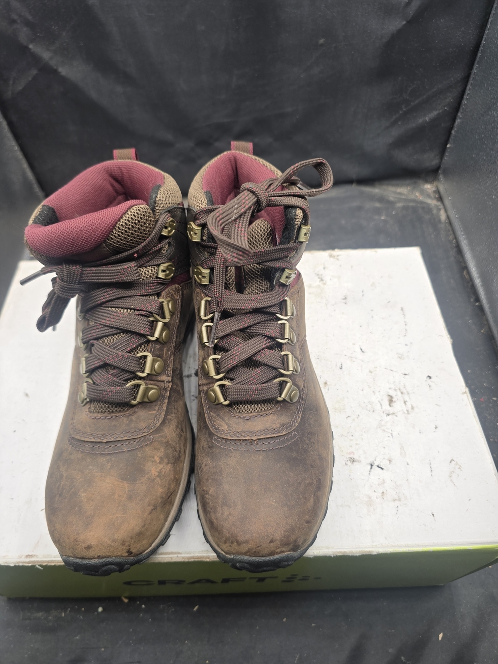 Timberland Brown Leather Hiking Boots with Burgundy Lining
